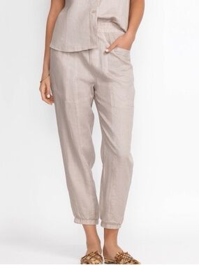 Calme 100% Linen Jogger Pants Size Large Oatmeal
